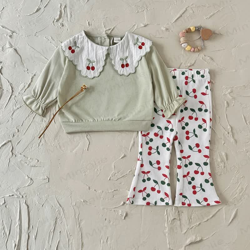 Baby Girl Embroidered Cherry 2-piece Set - image 3
