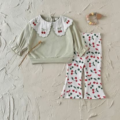 Baby Girl Embroidered Cherry 2-piece Set - image 3