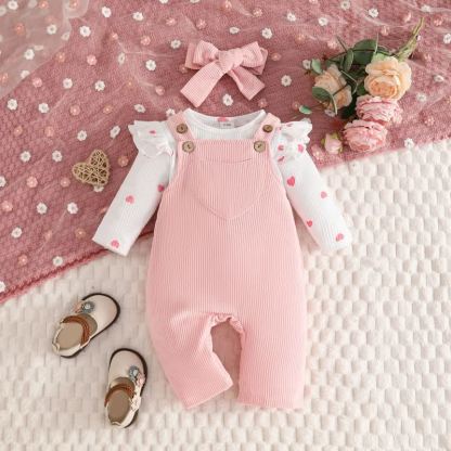 Baby Girl Love Cord Bodysuit & Overalls 2-piece Set With A Bow - image 4