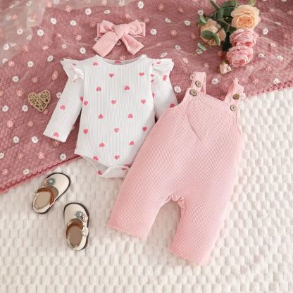 Baby Girl Love Cord Bodysuit & Overalls 2-piece Set With A Bow - Pink - 12-18M - image 3