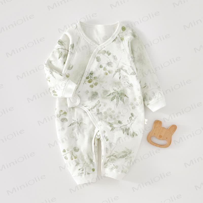 Baby Plant Print Quilted Newborn Pajamas Romper - Green - 3-6M - image 1