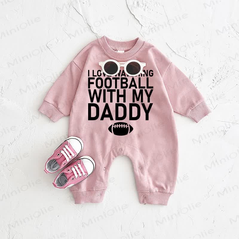I LOVE WATCHING FOOTBALL WITH MY DADDY/MOMMY Baby Pink Romper - DADDY - 2-3T - image 1
