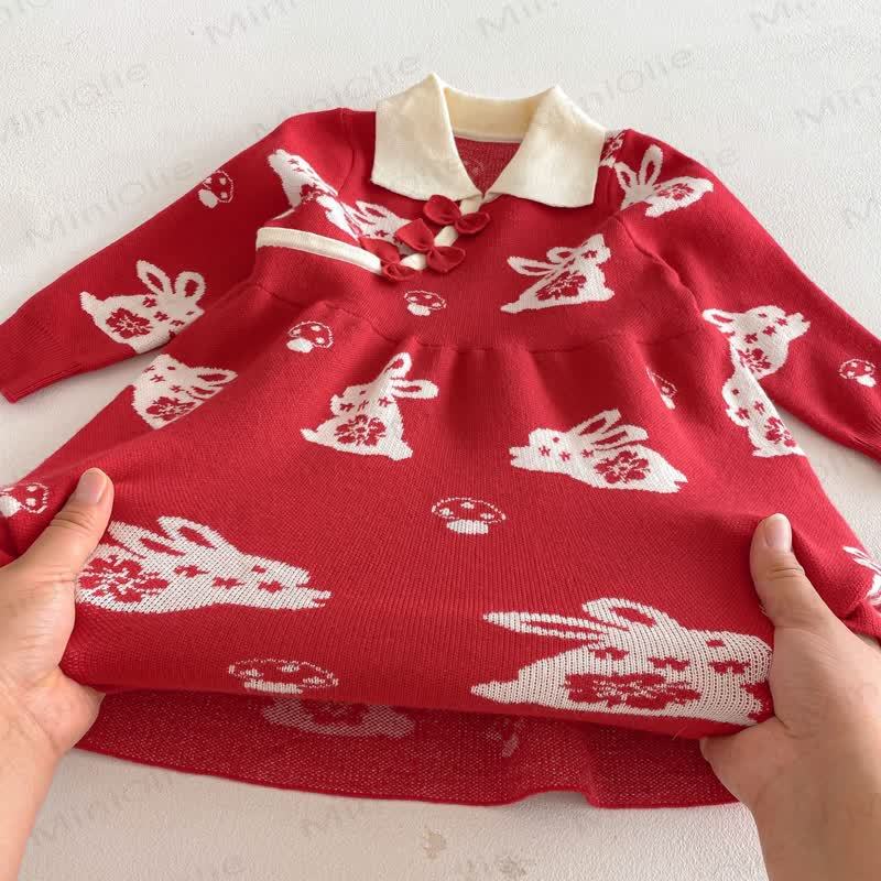 Baby Toddler Girl Red Bunny Knit Bow Dress - image 9