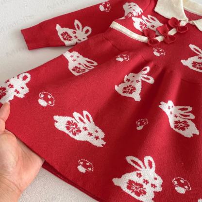 Baby Toddler Girl Red Bunny Knit Bow Dress - image 8