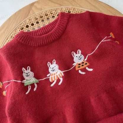 Baby Toddler Girl Red Bunny Knit Dress - image 3