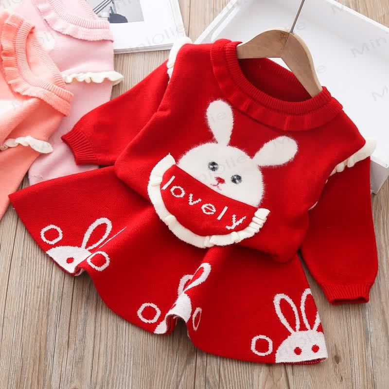 LOVELY Baby Girl Knit Bunny Dress  - Red - 5-7T - image 1