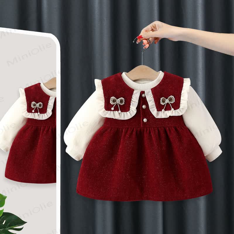 Baby Girl Bow Fleece Lined Dress - Red - 2-3T - image 1