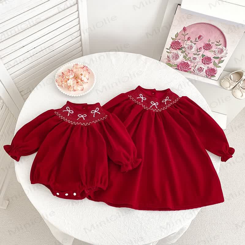 Toddler Girl Butterfly Collar Red Velvet Dress - image 4