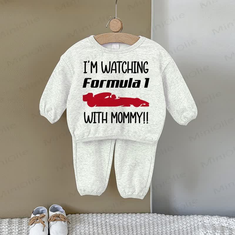 I'M WATCHING FORMULA 1 WITH MOMMY Baby Car Sweatshirt 2-piece Gray Set - Gray - 2-3T - image 1