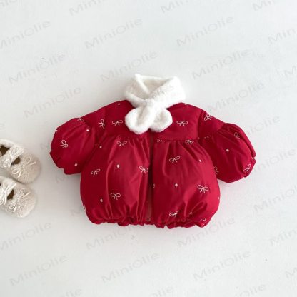 Baby Toddler Girl Cute Bow Quilted Outerwear - Red - 5-7T - image 3