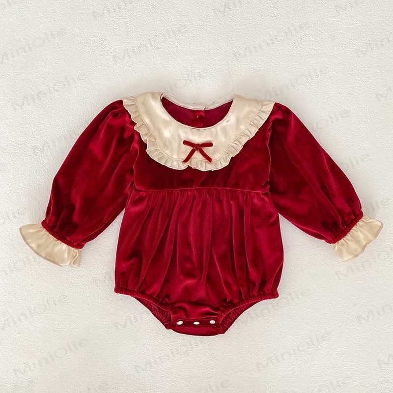 Baby Velvet Ruffle Collar Bow Bodysuit - Red - 18-24M - image 3