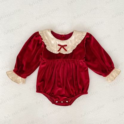 Baby Velvet Ruffle Collar Bow Bodysuit - Red - 18-24M - image 3
