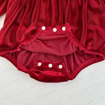 Baby Velvet Ruffle Collar Bow Bodysuit - image 8
