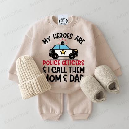 MY HEROES ARE POLICE OFFICERS I CALL THEM MOM & DAD Baby Sweatshirt 2-piece Beige Set - Beige - 2-3T - image 1