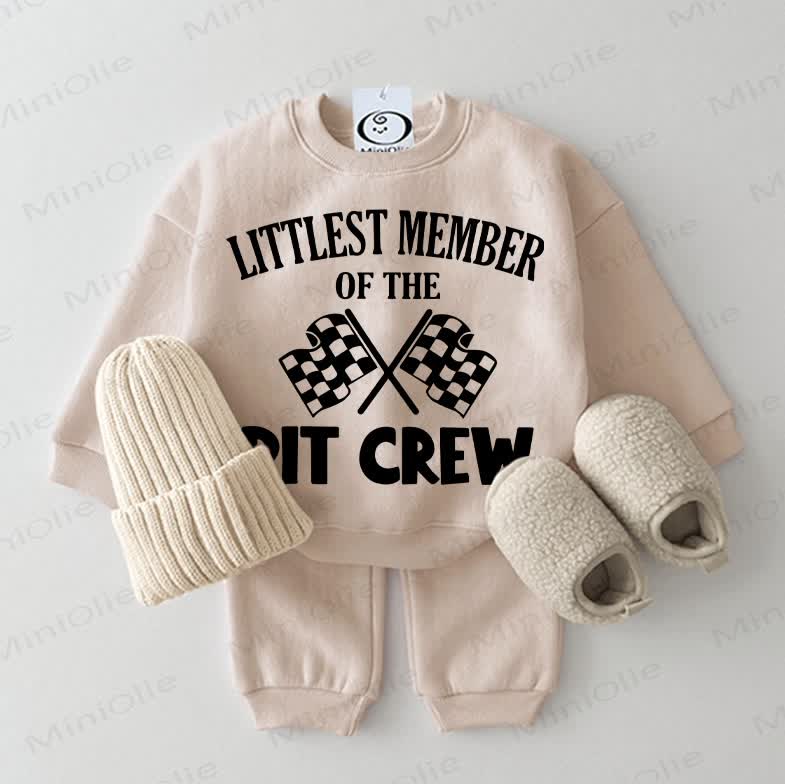 LITTLEST MEMBER OF THE PIT CREW Baby Sweatshirt 2-piece Beige Set - Beige - 2-3T - image 1