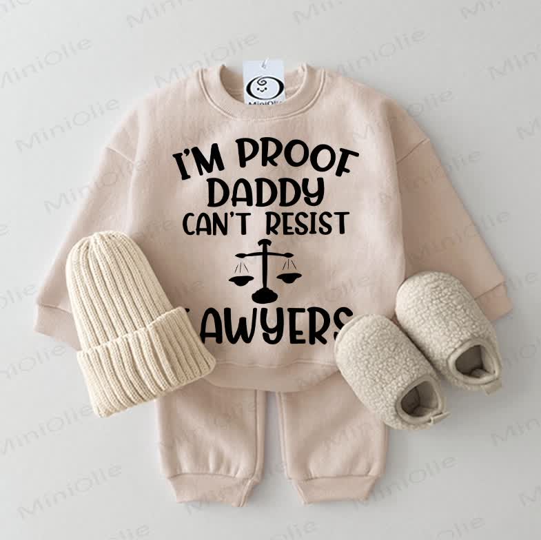 I'M PROOF DADDY CAN'T RESIST LAWYERS Baby Sweatshirt 2-piece Beige Set - Beige - 2-3T - image 1