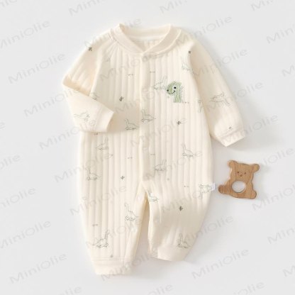 Baby Dinosaur Print Newborn Quilted Pajamas Romper  - Beige - 18-24M - image 1