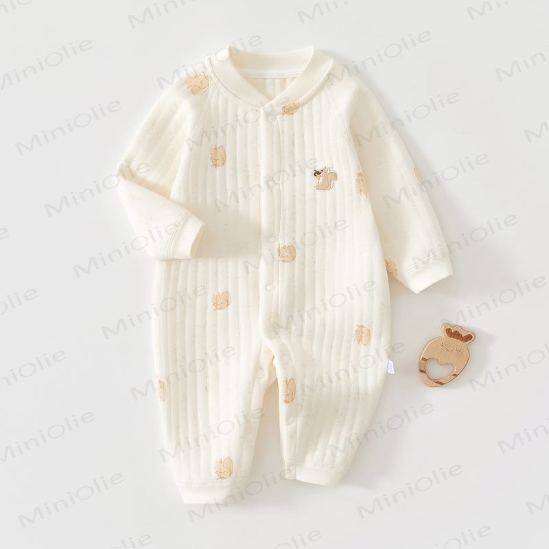 Baby Squirrel Print Newborn Quilted Pajamas Romper  - Beige - 18-24M - image 1
