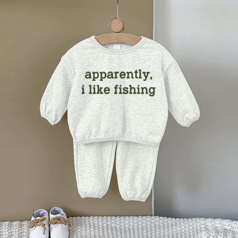 APPARENTLY I LIKE FISHING Baby Sweatshirt 2-piece Gray Set - Gray - 2-3T - image 1