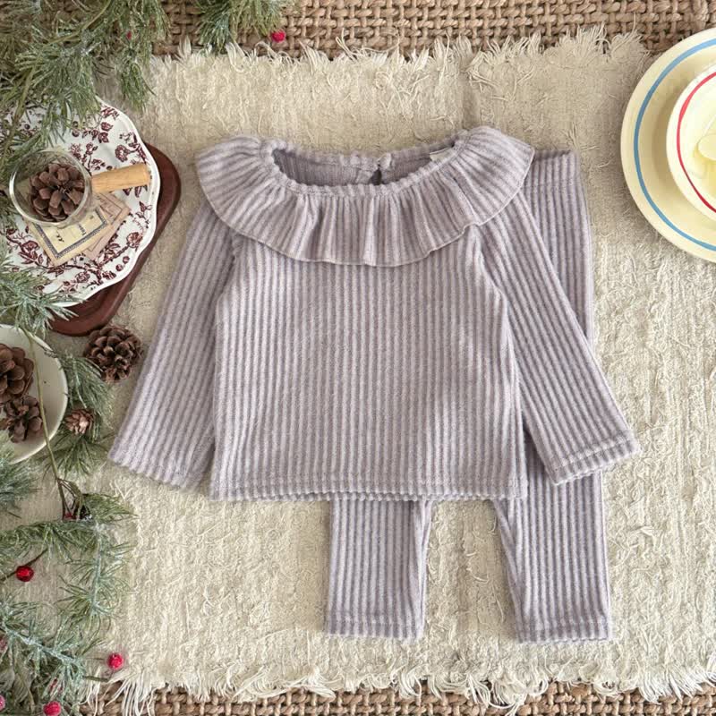 Baby Girl Rib Stitch Knit Lapel 2-piece Set - image 3