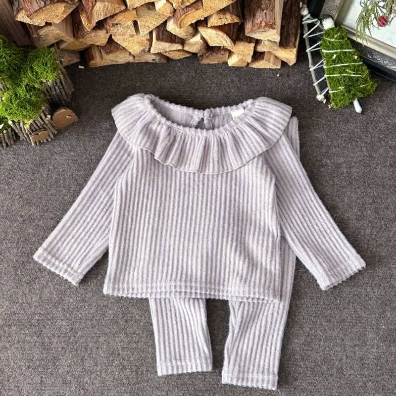 Baby Girl Rib Stitch Knit Lapel 2-piece Set - image 5