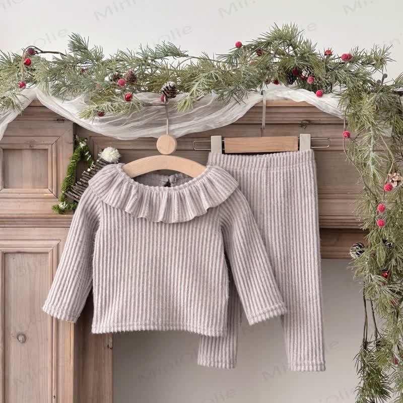 Baby Girl Rib Stitch Knit Lapel 2-piece Set - image 4
