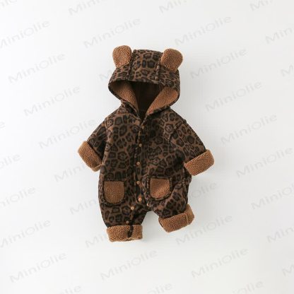 Baby Leopard Print Bear Hooded Romper - image 2