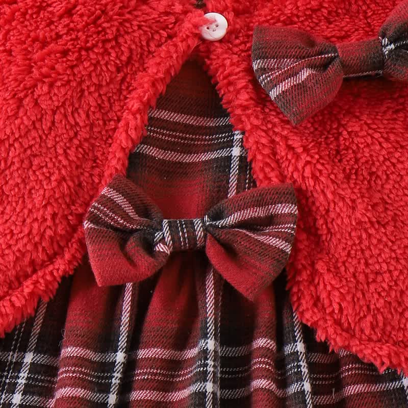 Baby Girl Plaid Bow Fur Dress - image 8