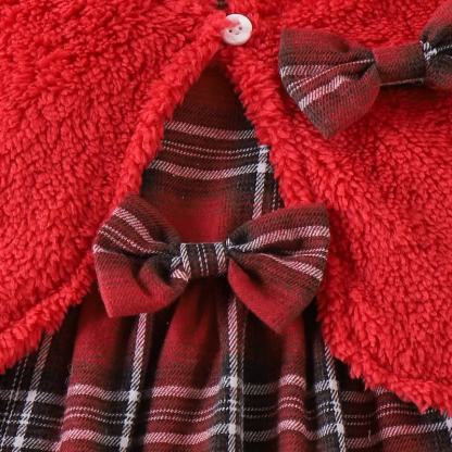 Baby Girl Plaid Bow Fur Dress - image 8