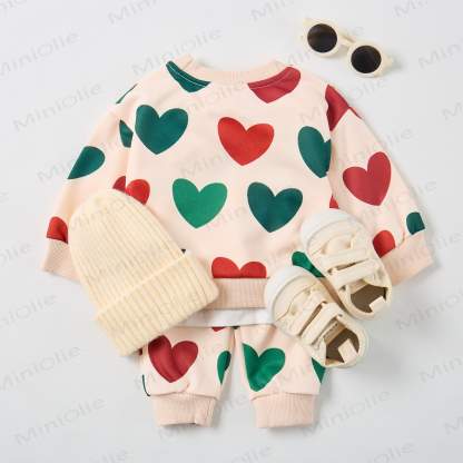 Baby Christmas Color Hearts Sweatshirt 2-piece Beige Set - image 7