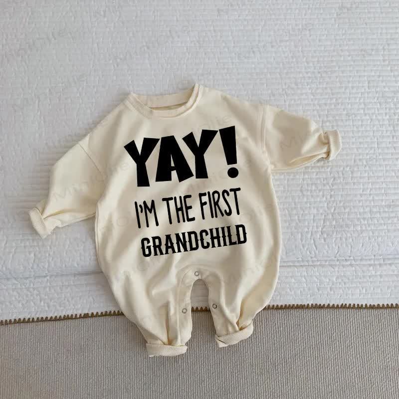 YAY I'M THE FIRST GRANDCHILD Baby Toddler Beige Romper - Beige - 2-3T - image 1