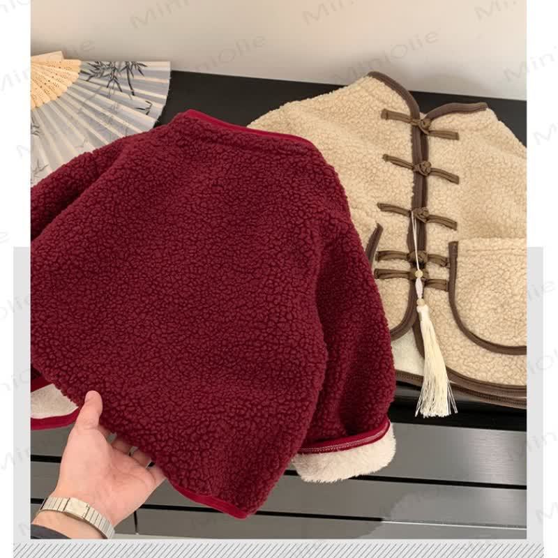 Kid's Retro Solid Color Fleece Outerwear - image 3