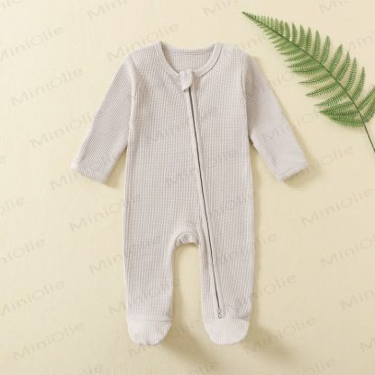 Baby Solid Color Newborn Pajamas Romper - Light Gray - 12M - image 11
