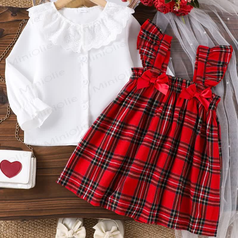 Toddler Kid Girl Bow Lace Red Plaid Sleeveless Dress - image 2