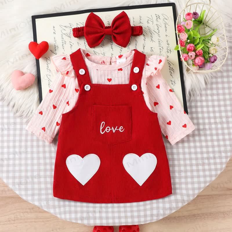 LOVE Baby Girl Bodysuit & Suspender Dress - Red - 12-18M - image 1