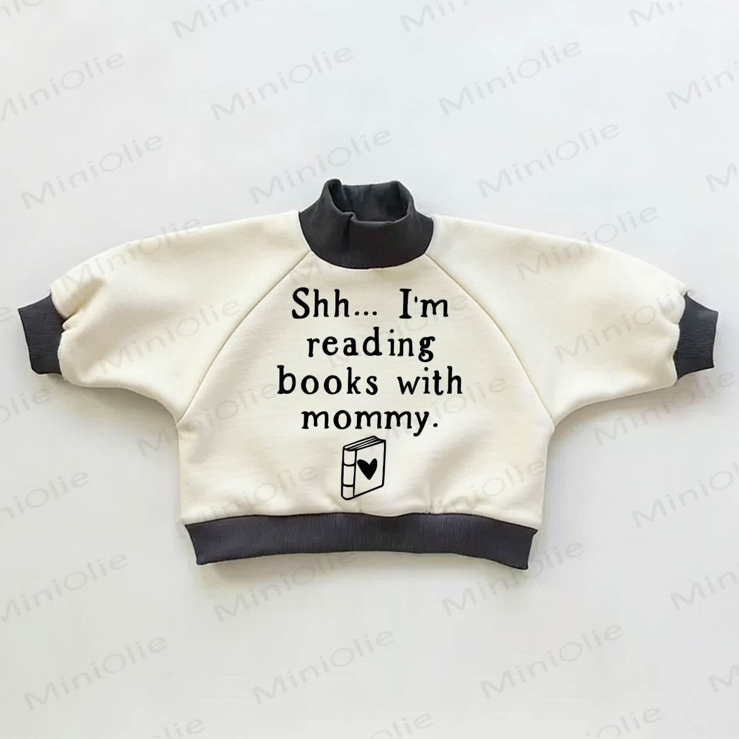 SHH... I'M READING BOOKS WITH MOMMY Baby Toddler Color Block Sweatshirt - Beige&Black - 3-5T - image 1