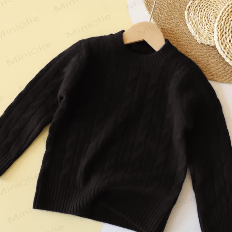 Kid Solid Color Crew Neck Knit Pullover Sweater - Black - 12Y - image 5