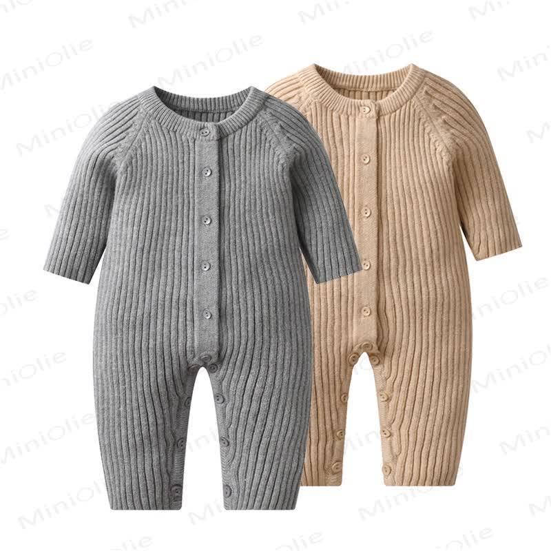 Baby Striped Knitted Solid Color Romper - image 1