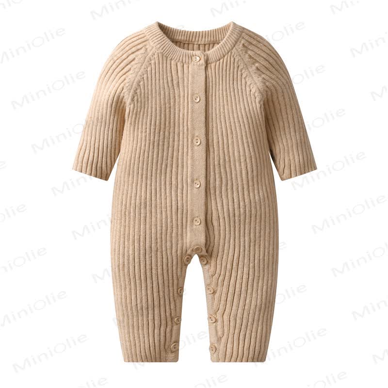 Baby Striped Knitted Solid Color Romper - Apricot - 18-24M - image 2