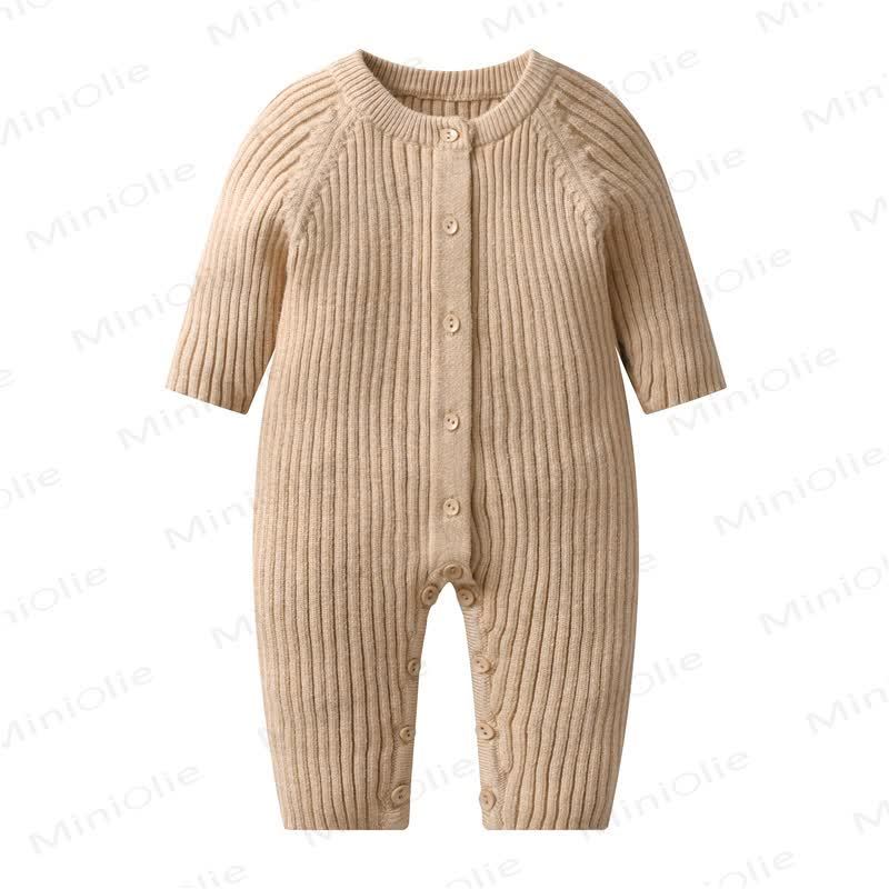 Baby Striped Knitted Solid Color Romper - Apricot - 18-24M - image 2