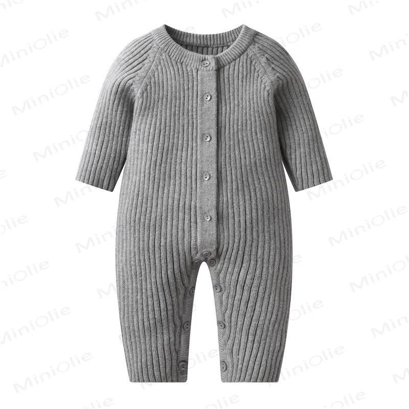 Baby Striped Knitted Solid Color Romper - Gray - 18-24M - image 6