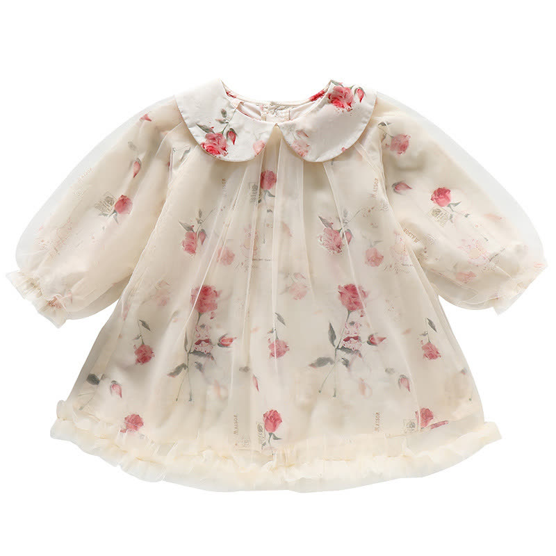 Toddler Girl Flower Mesh Dress - Beige - 8Y - image 1