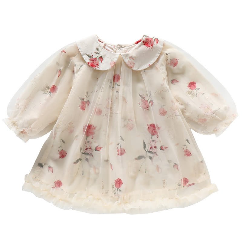 Toddler Girl Flower Mesh Dress - Beige - 8Y - image 1