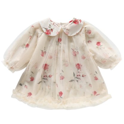 Toddler Girl Flower Mesh Dress - Beige - 8Y - image 1