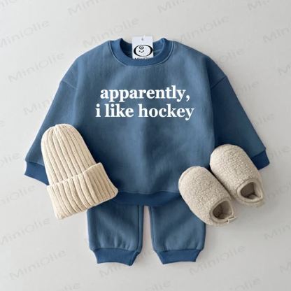 APPARENTLY I LIKE HOCKEY Baby Blue Sweatsuit 2-piece Set - Blue - 2-3T - image 1