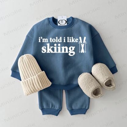 I'M TOLD I LIKE SKIING Baby Light Gray Sweatsuit 2-piece Set - Blue - 2-3T - image 1