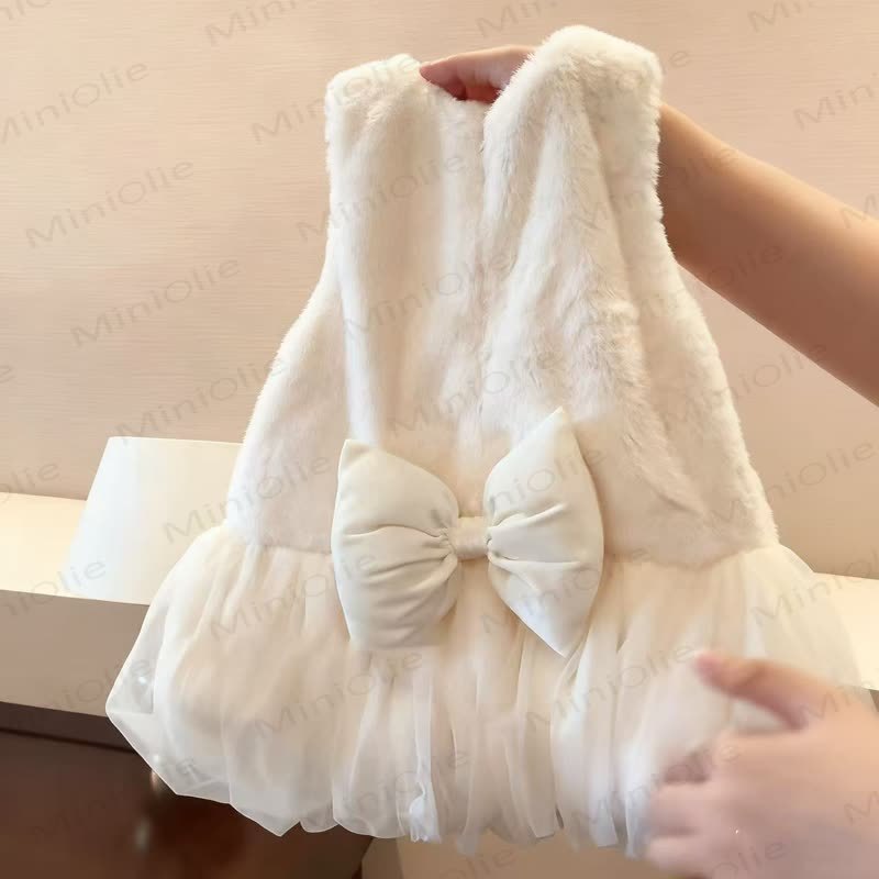 Toddler Girl Fleece Lined Strawberry Bow Fur Dress/ Pink Top - image 4