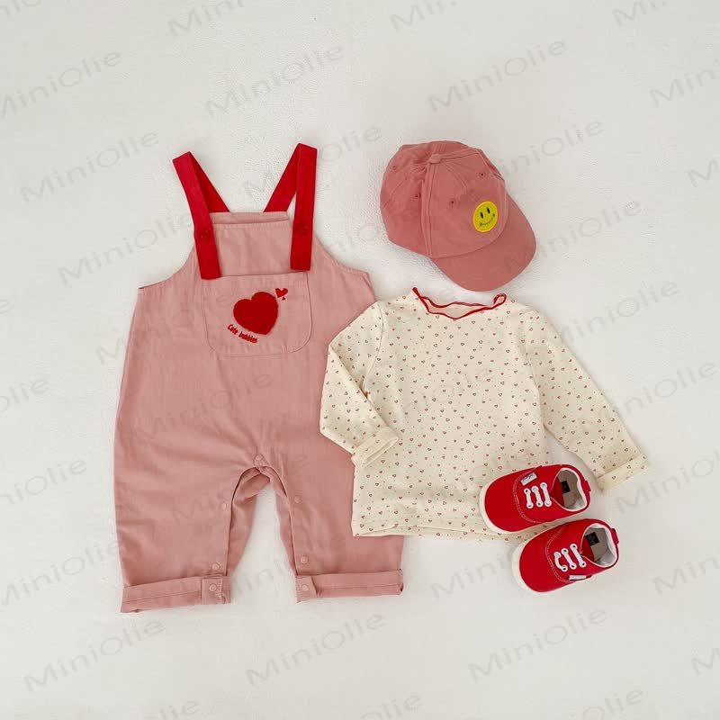 CUTE BUBBLES Baby Toddler Girl Love Overalls/Beige Top - image 1