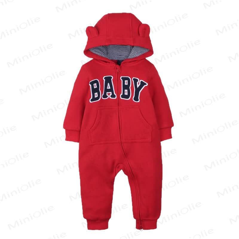 Baby 'BABY' Slogan Printed Hooded Romper - Dark Red - 18-24M - image 1
