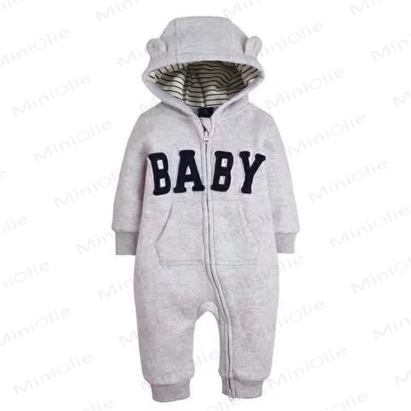 Baby 'BABY' Slogan Printed Hooded Romper - Gray - 18-24M - image 4